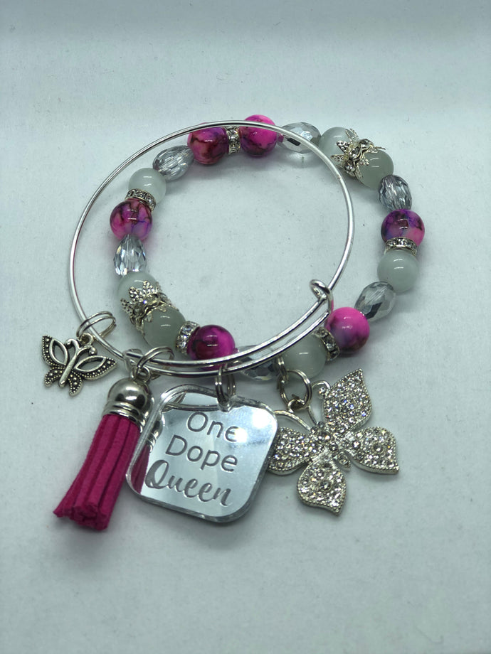 Pink and silver earring bangle set